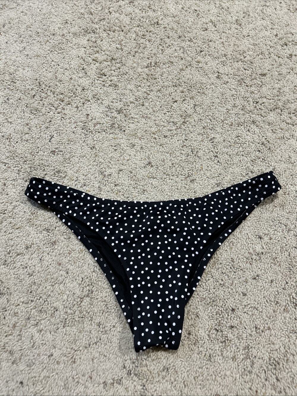 Victoria’s Secret sz L Bikini Swim Bottoms Itsy Bitsy Black Polka Dot Ruched F26